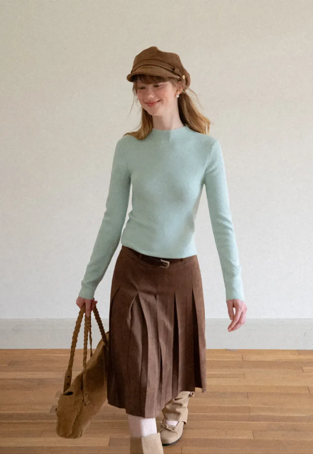 High Neck Long Sleeve Wool Knit Sweater