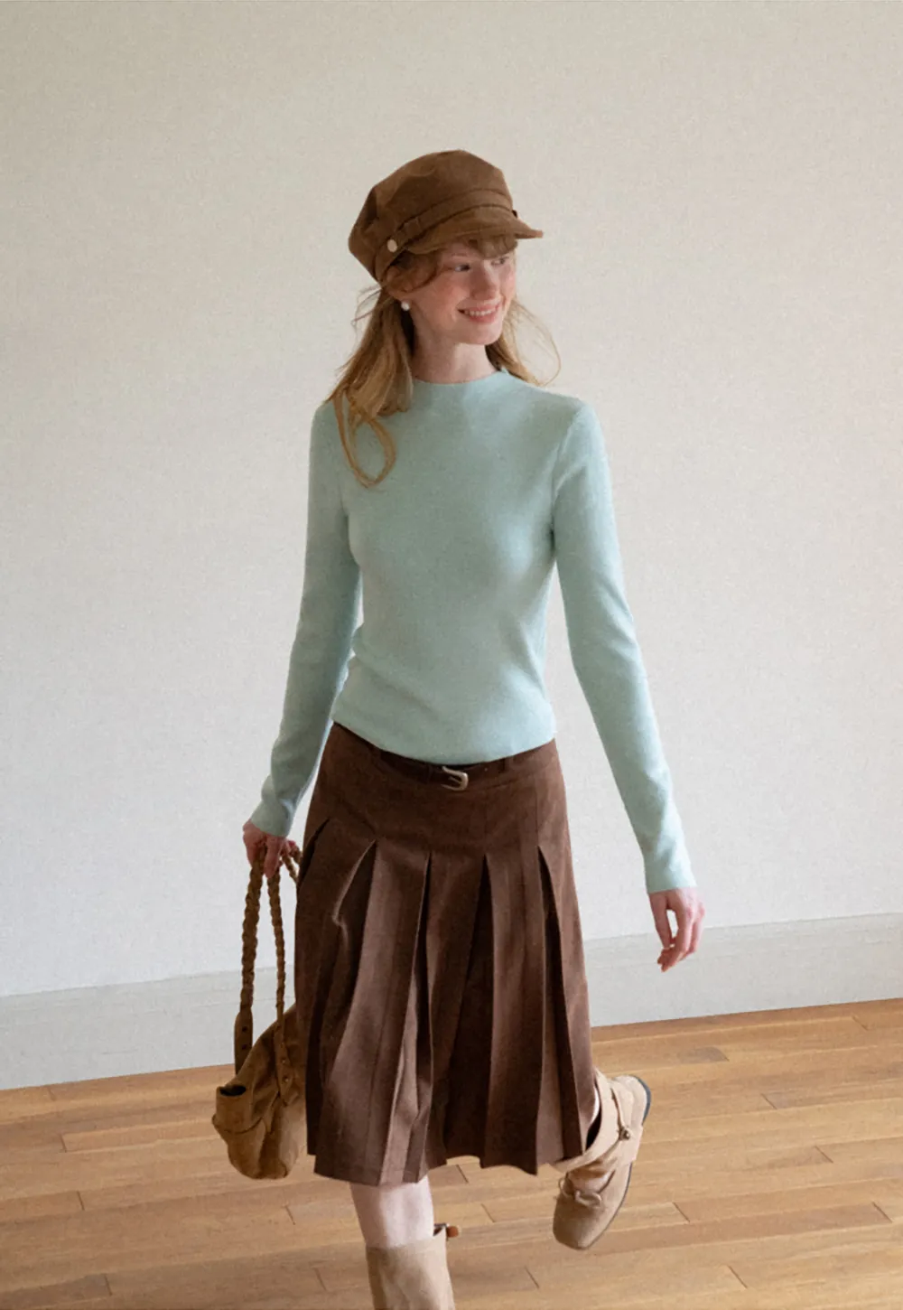 High Neck Long Sleeve Wool Knit Sweater