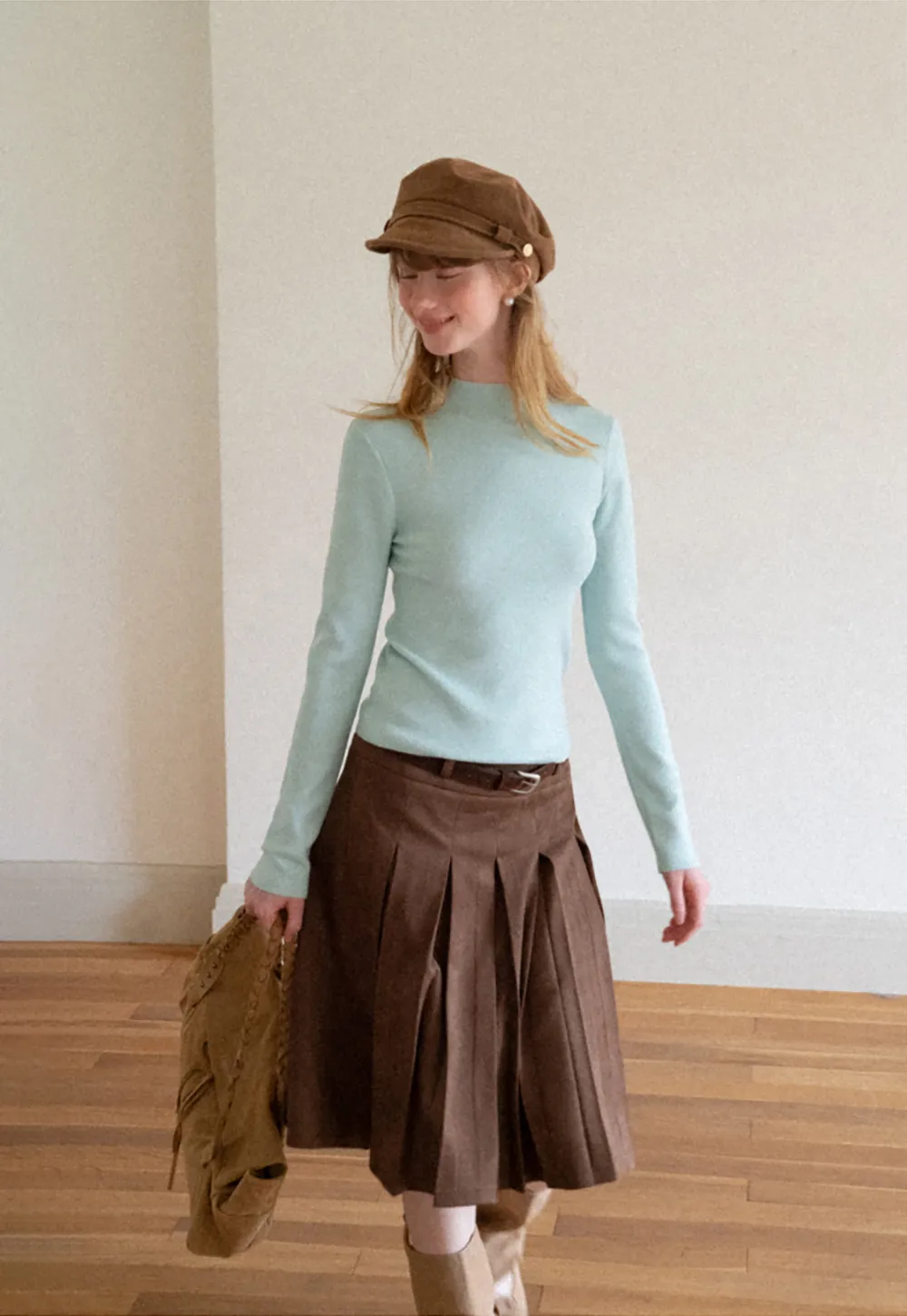 High Neck Long Sleeve Wool Knit Sweater