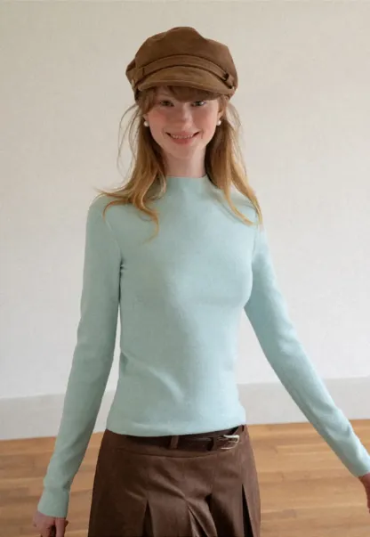 High Neck Long Sleeve Wool Knit Sweater