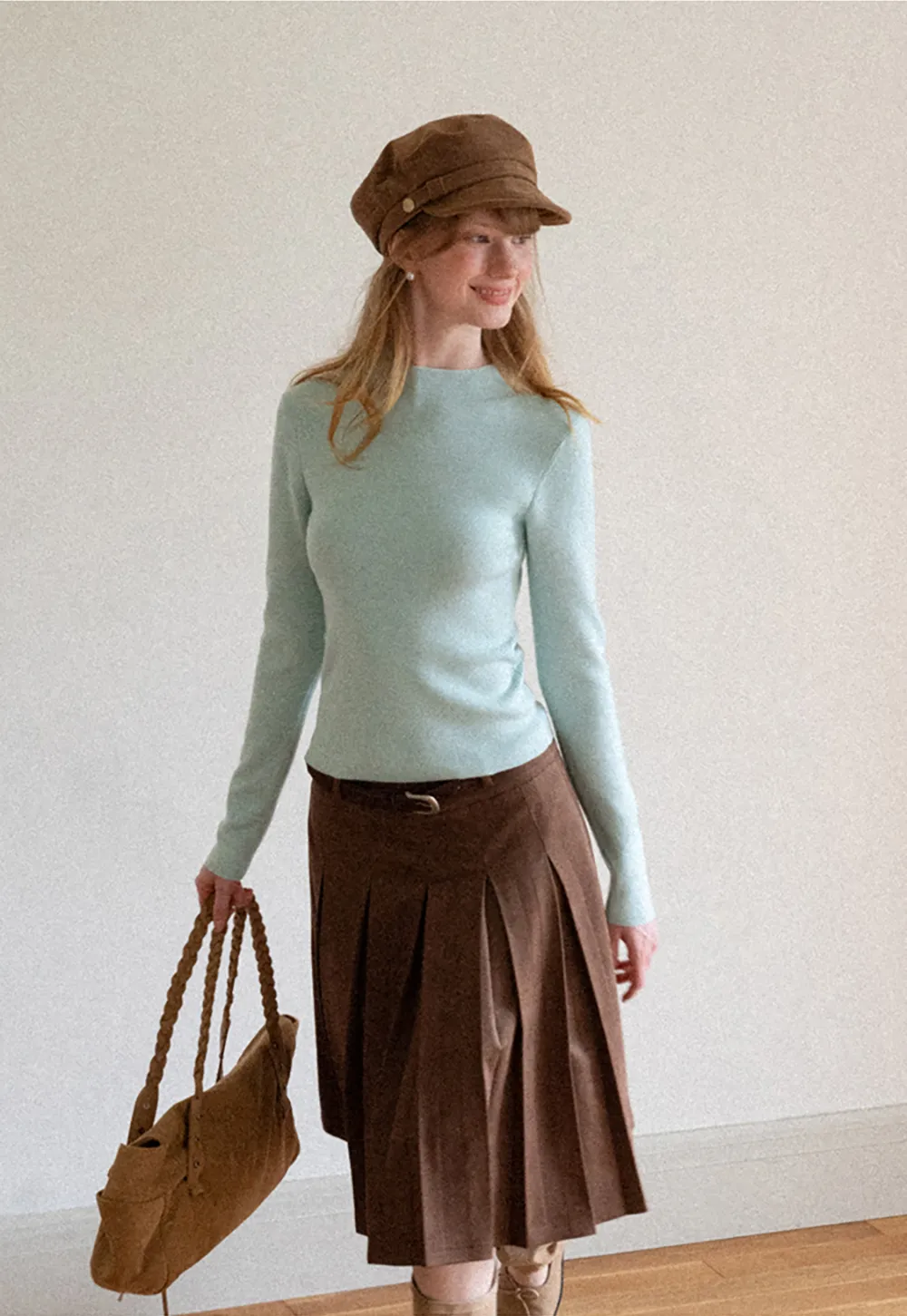High Neck Long Sleeve Wool Knit Sweater