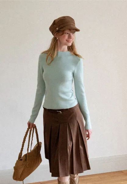 High Neck Long Sleeve Wool Knit Sweater