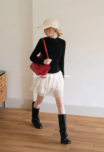 High Neck Long Sleeve Wool Knit Sweater