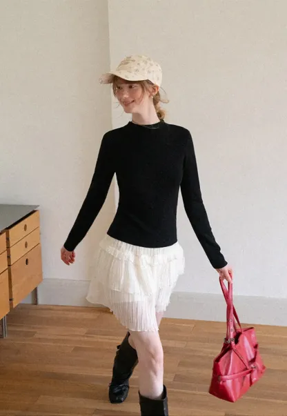High Neck Long Sleeve Wool Knit Sweater