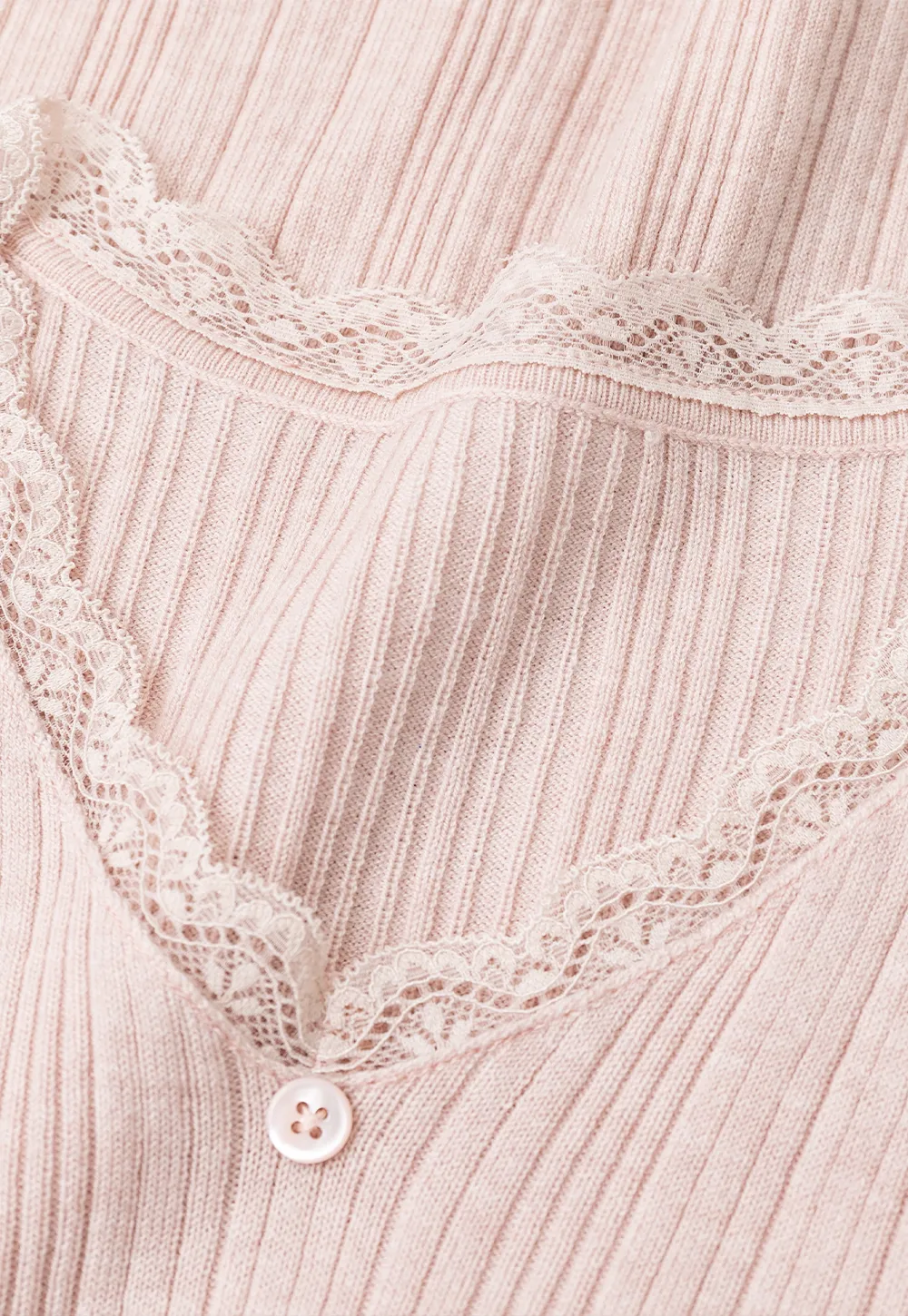 Lace Trim V Neck Ribbed Knit Sweater