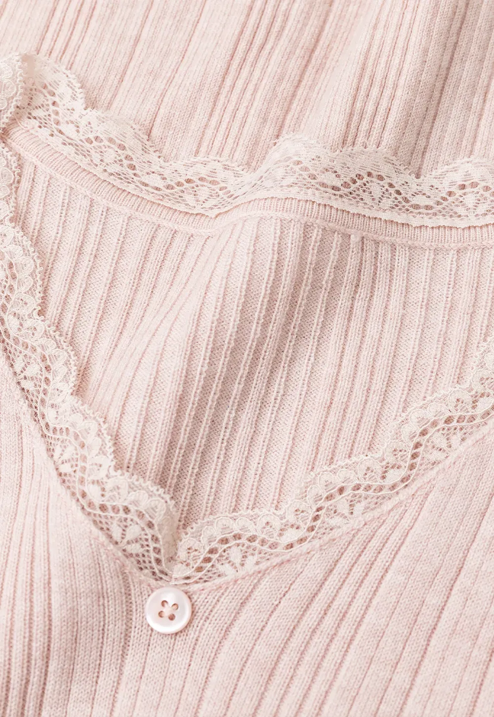 Lace Trim V Neck Ribbed Knit Sweater