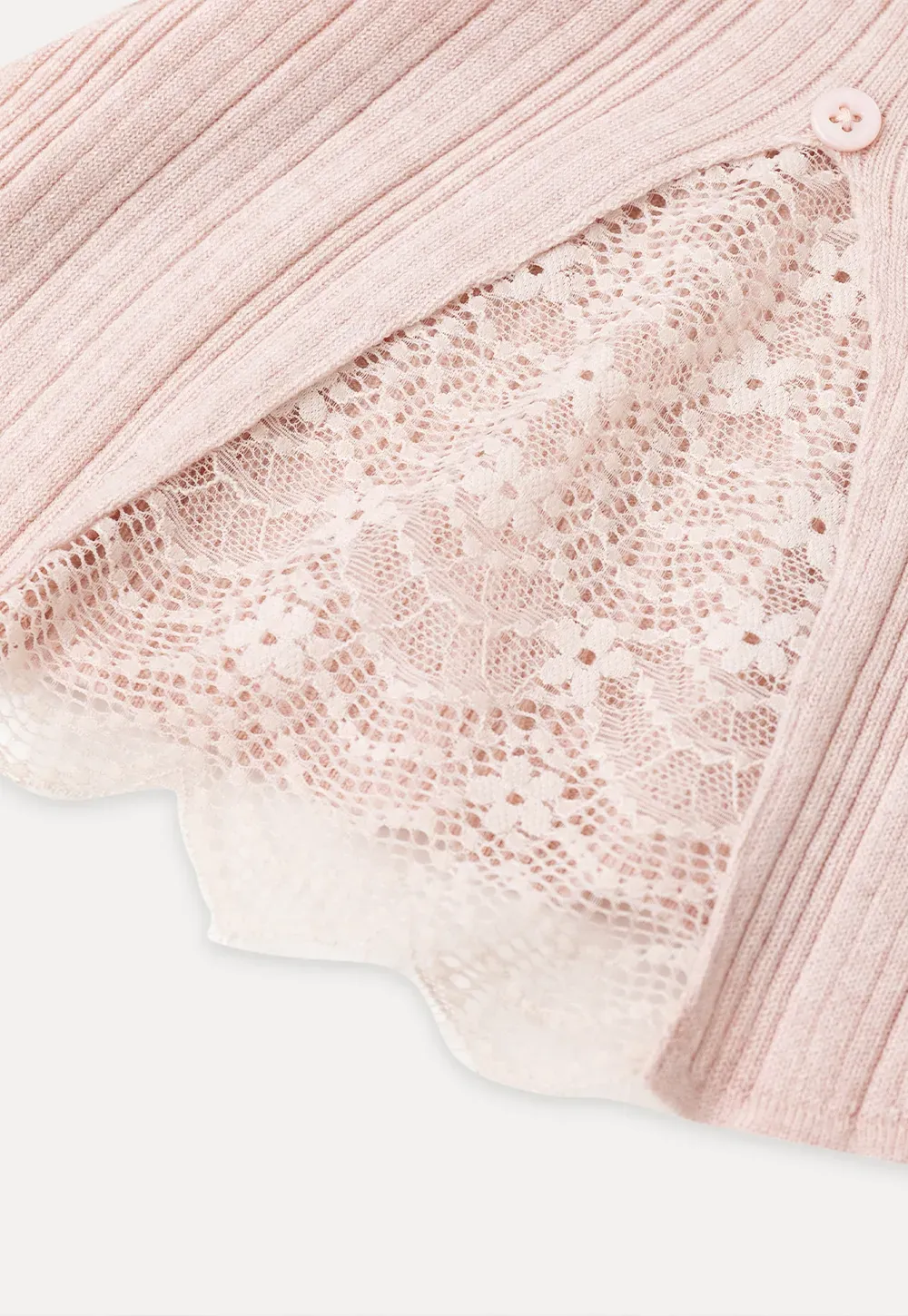 Lace Trim V Neck Ribbed Knit Sweater