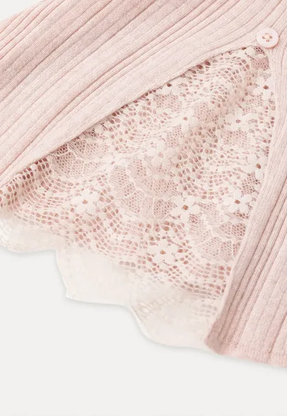 Lace Trim V Neck Ribbed Knit Sweater