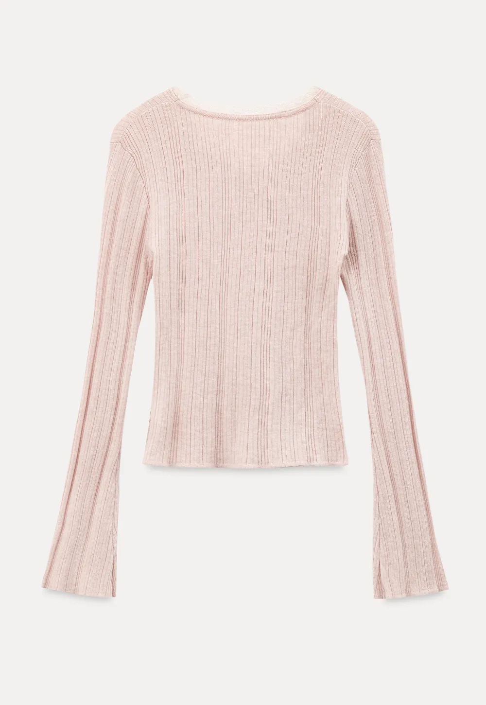 Lace Trim V Neck Ribbed Knit Sweater