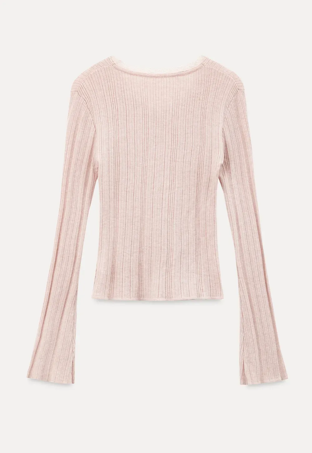 Lace Trim V Neck Ribbed Knit Sweater