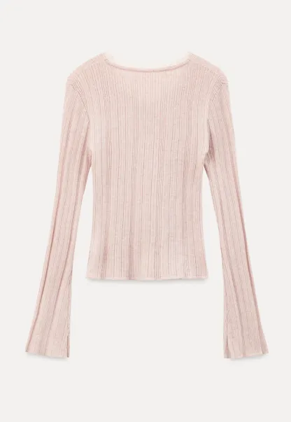 Lace Trim V Neck Ribbed Knit Sweater