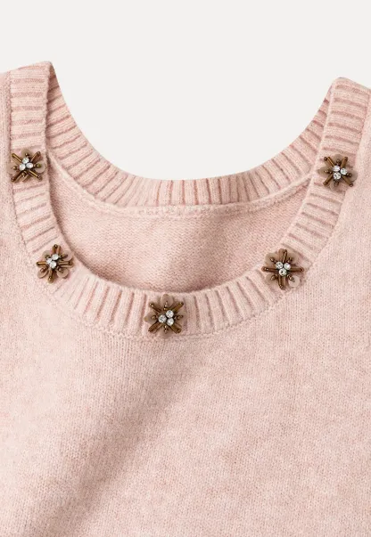Pearl Embellished V Neck Ribbed Hem Knit Vest
