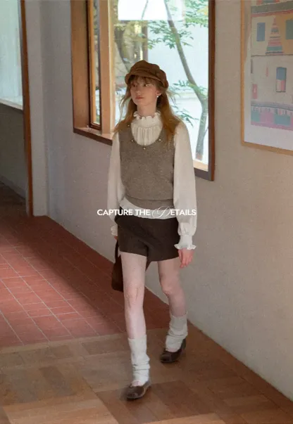 Pearl Embellished V Neck Ribbed Hem Knit Vest