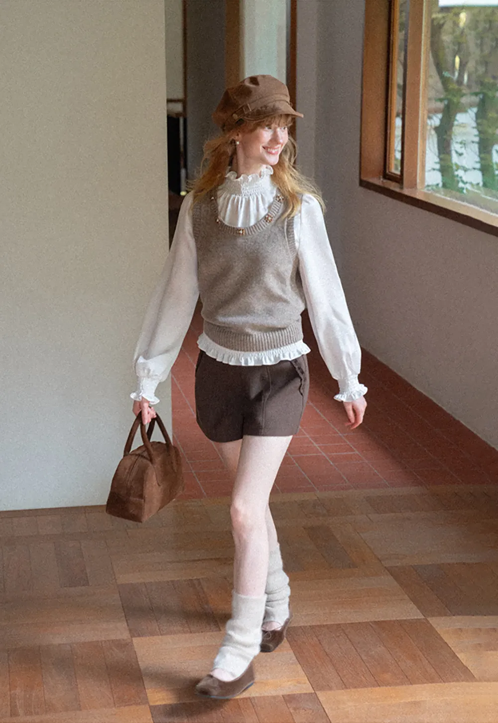 Pearl Embellished V Neck Ribbed Hem Knit Vest