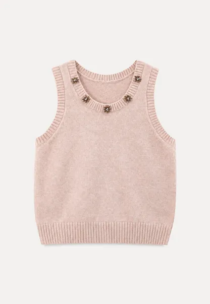 Pearl Embellished V Neck Ribbed Hem Knit Vest