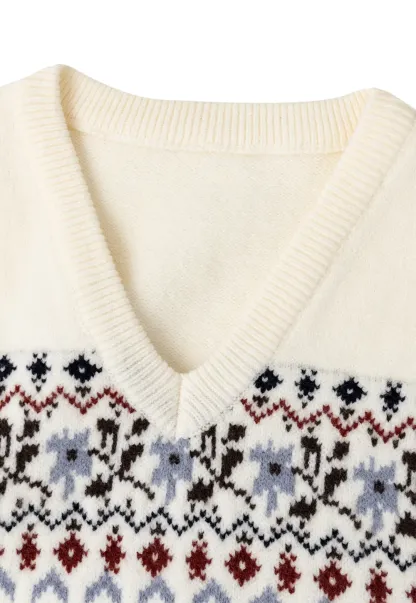 Fair Isle Patterned V Neck Knit Vest