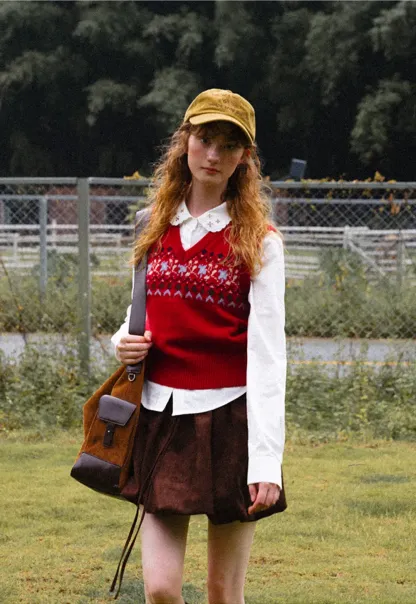 Fair Isle Patterned V Neck Knit Vest