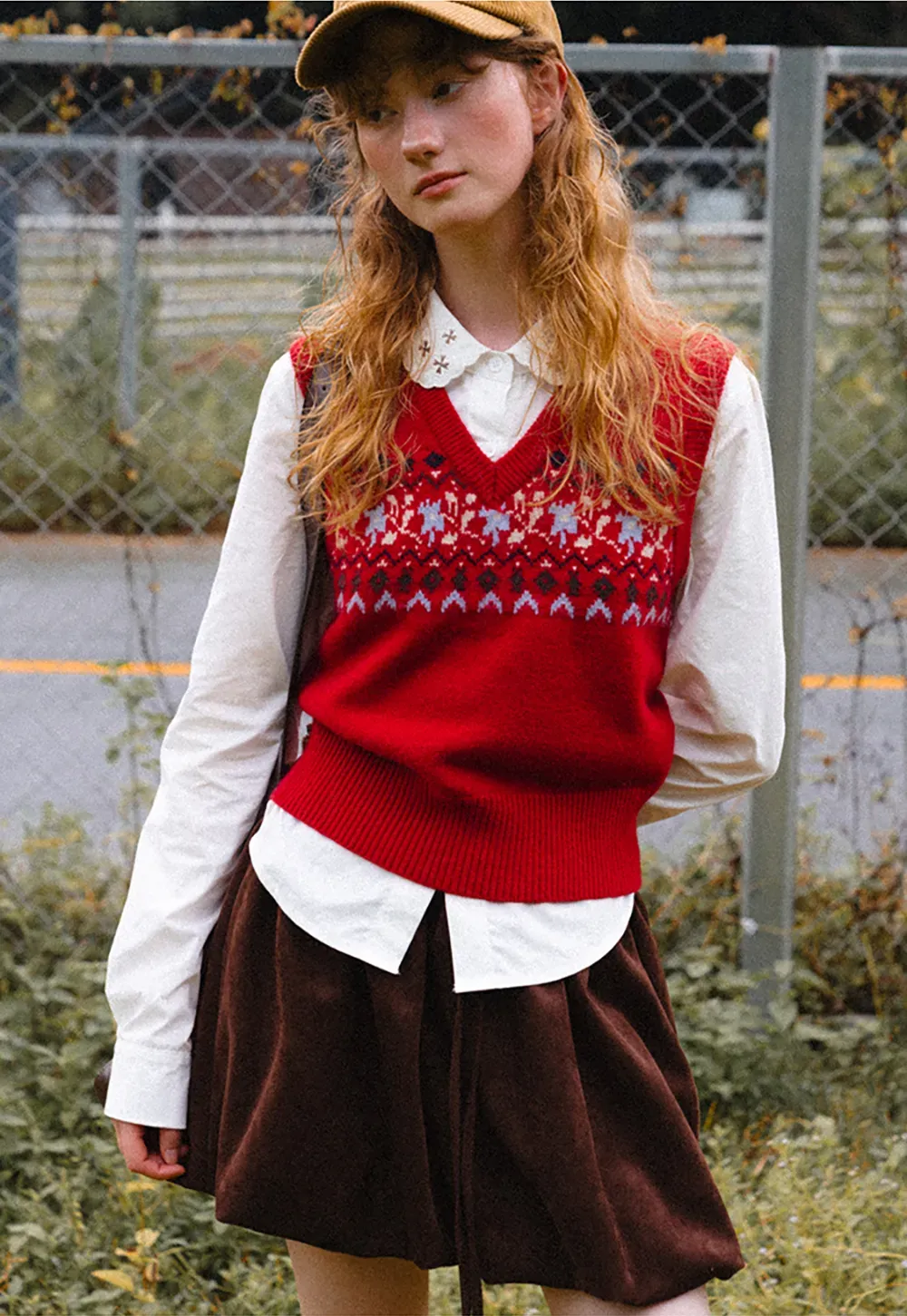 Fair Isle Patterned V Neck Knit Vest