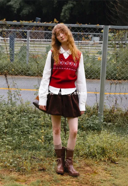 Fair Isle Patterned V Neck Knit Vest