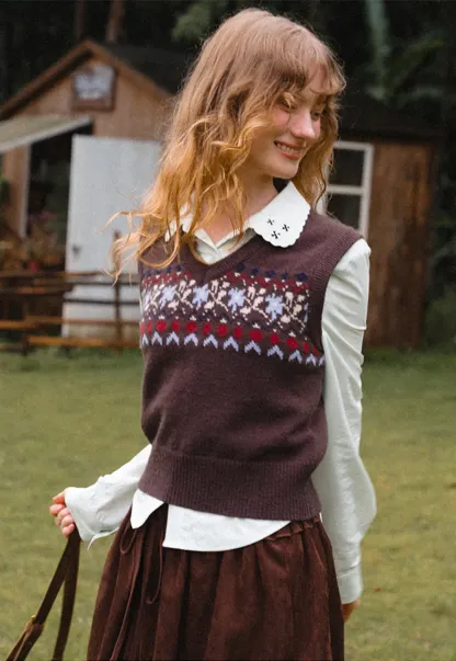 Fair Isle Patterned V Neck Knit Vest