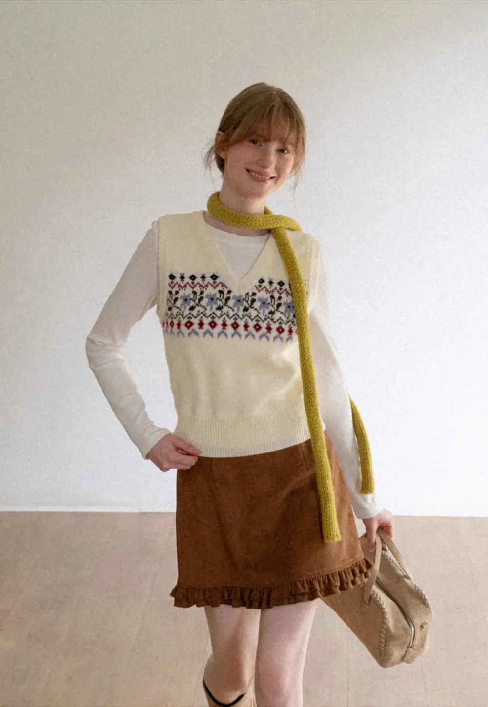 Fair Isle Patterned V Neck Knit Vest