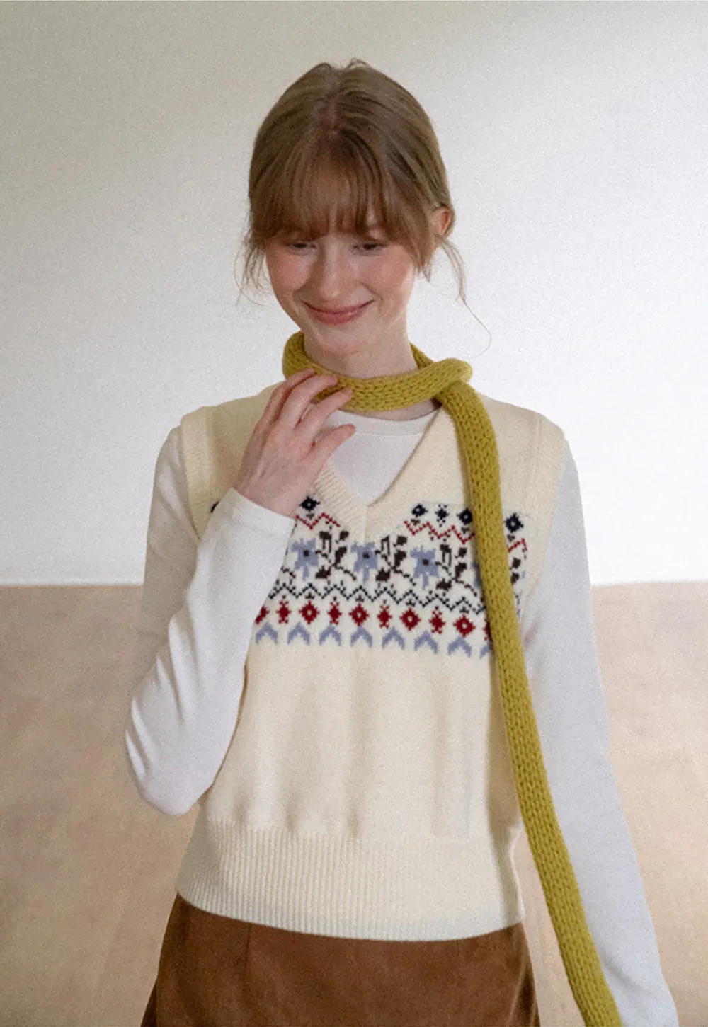 Fair Isle Patterned V Neck Knit Vest