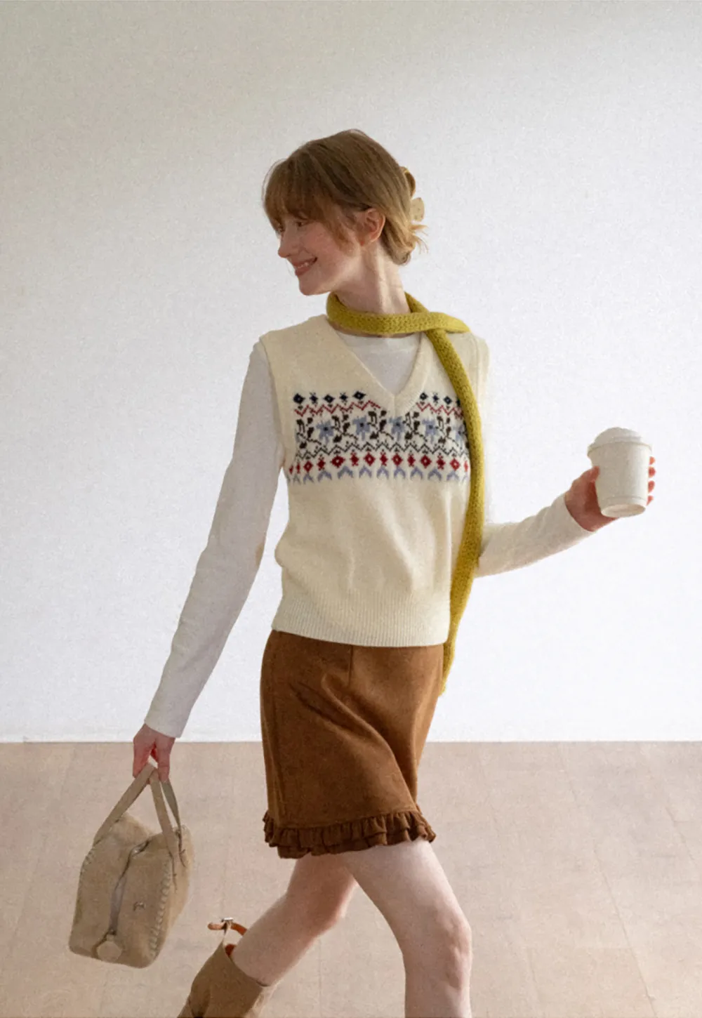 Fair Isle Patterned V Neck Knit Vest