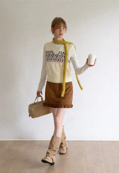 Fair Isle Patterned V Neck Knit Vest