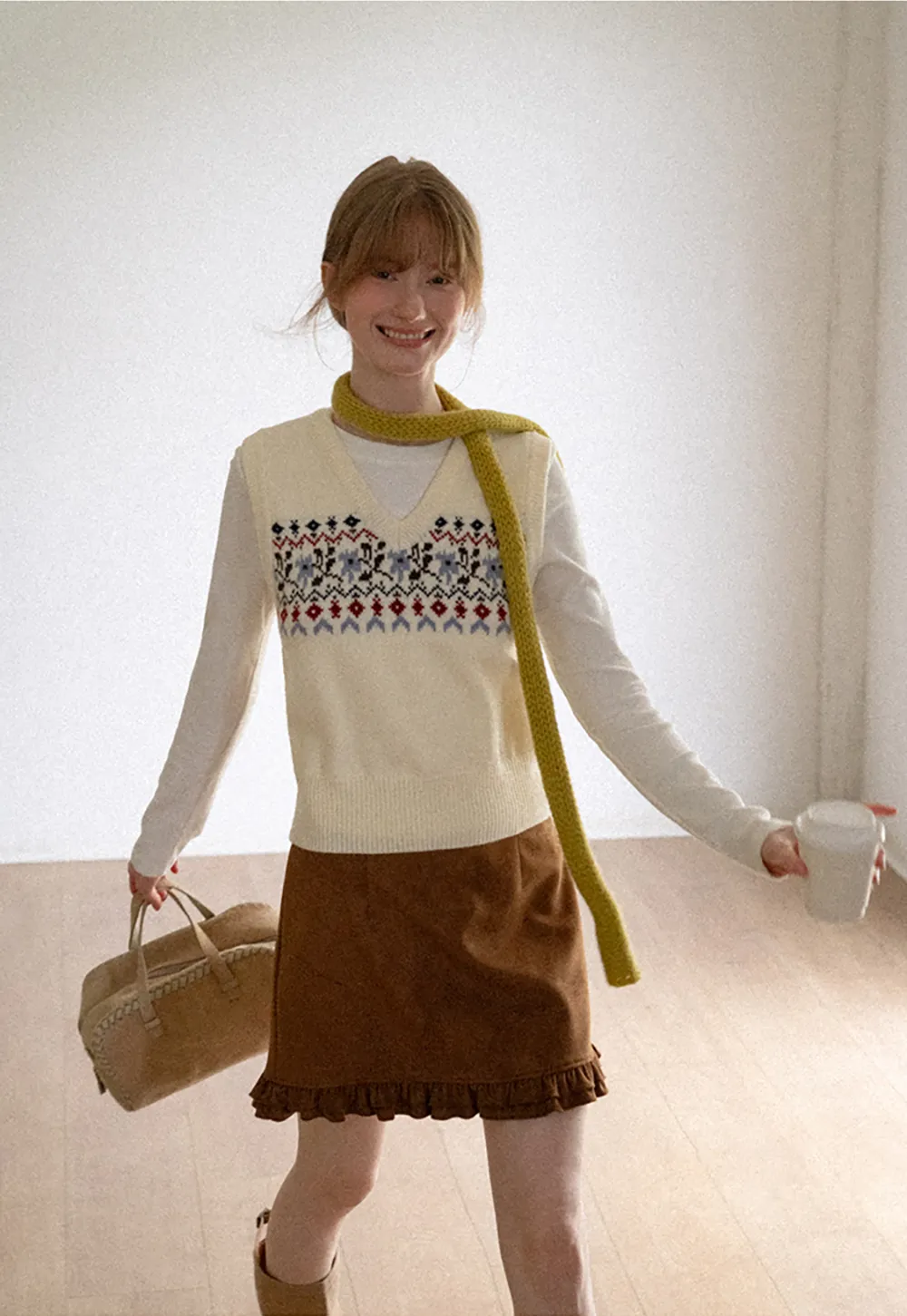 Fair Isle Patterned V Neck Knit Vest