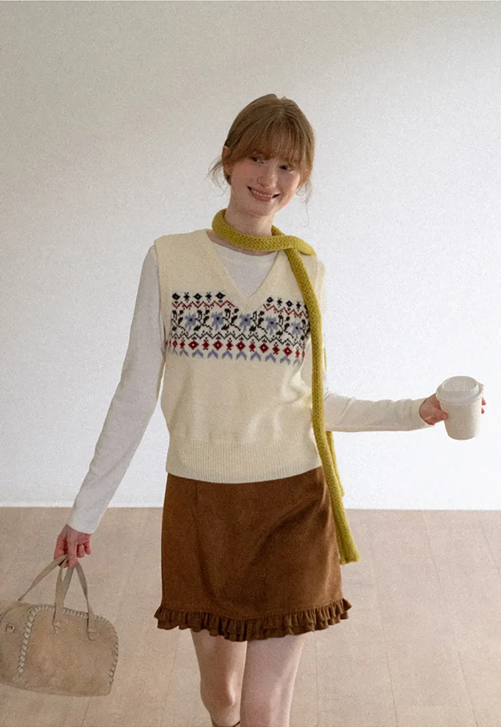 Fair Isle Patterned V Neck Knit Vest