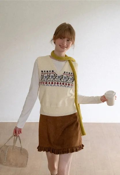 Fair Isle Patterned V Neck Knit Vest