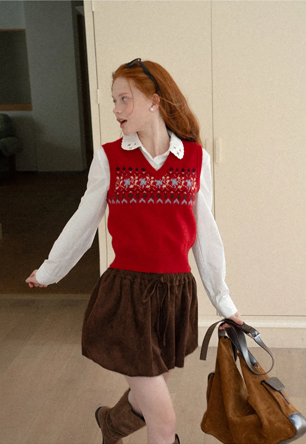 Fair Isle Patterned V Neck Knit Vest