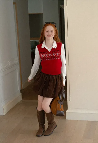 Fair Isle Patterned V Neck Knit Vest