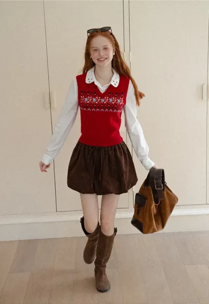Fair Isle Patterned V Neck Knit Vest