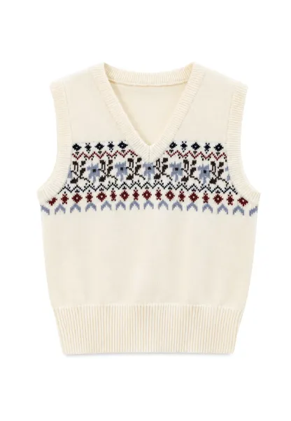 Fair Isle Patterned V Neck Knit Vest