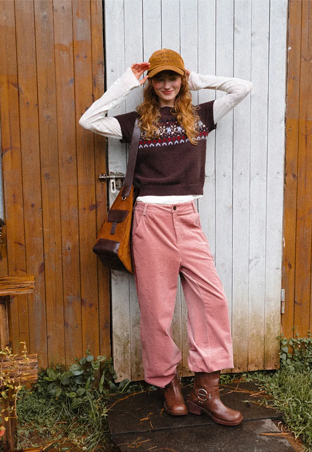 Fair Isle Patterned Short Sleeve Knit Sweater