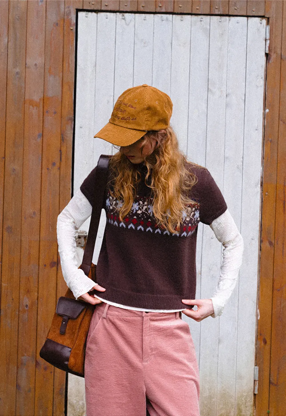 Fair Isle Patterned Short Sleeve Knit Sweater