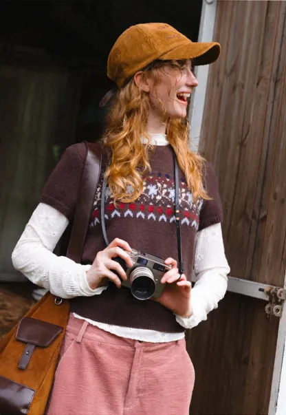 Fair Isle Patterned Short Sleeve Knit Sweater