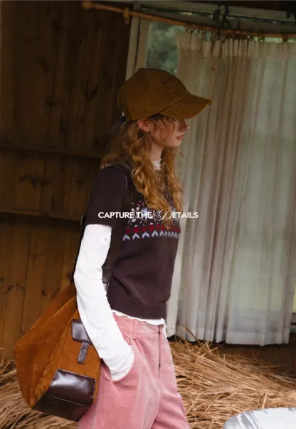 Fair Isle Patterned Short Sleeve Knit Sweater