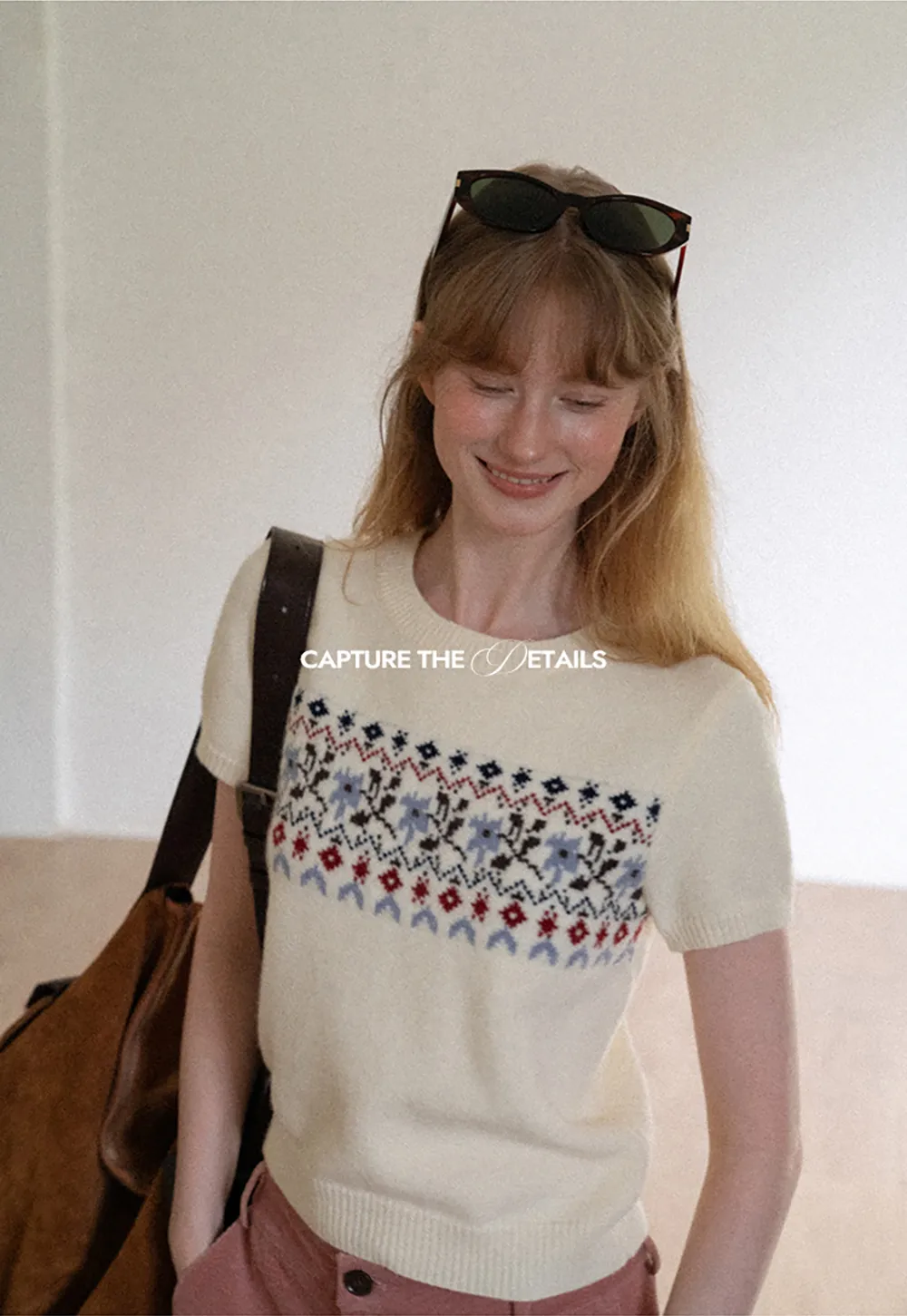 Fair Isle Patterned Short Sleeve Knit Sweater