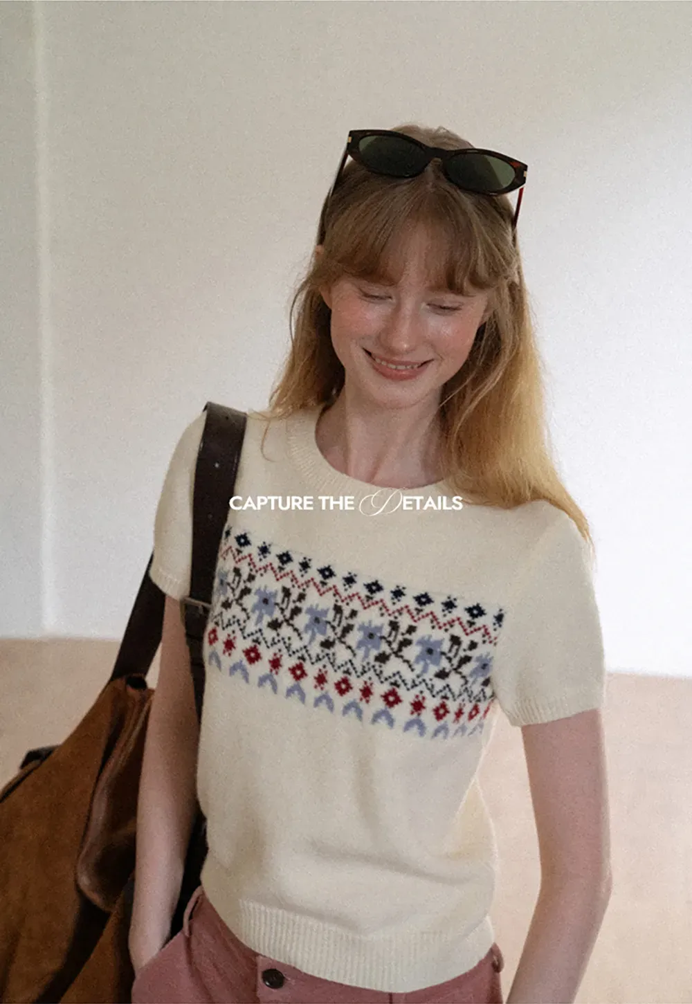 Fair Isle Patterned Short Sleeve Knit Sweater