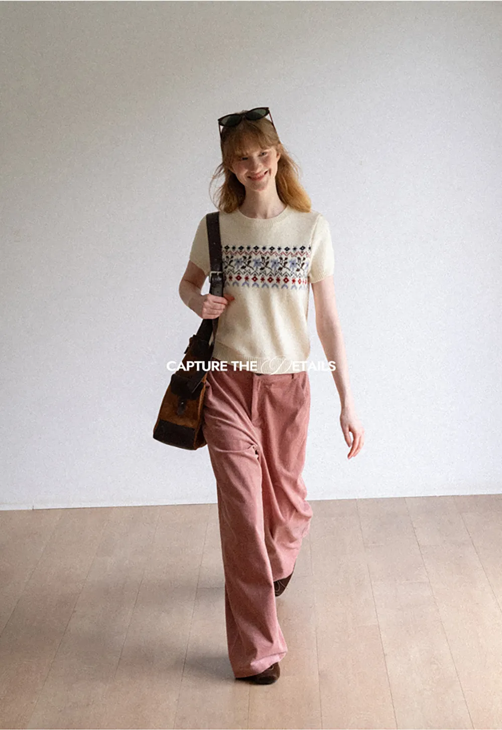 Fair Isle Patterned Short Sleeve Knit Sweater
