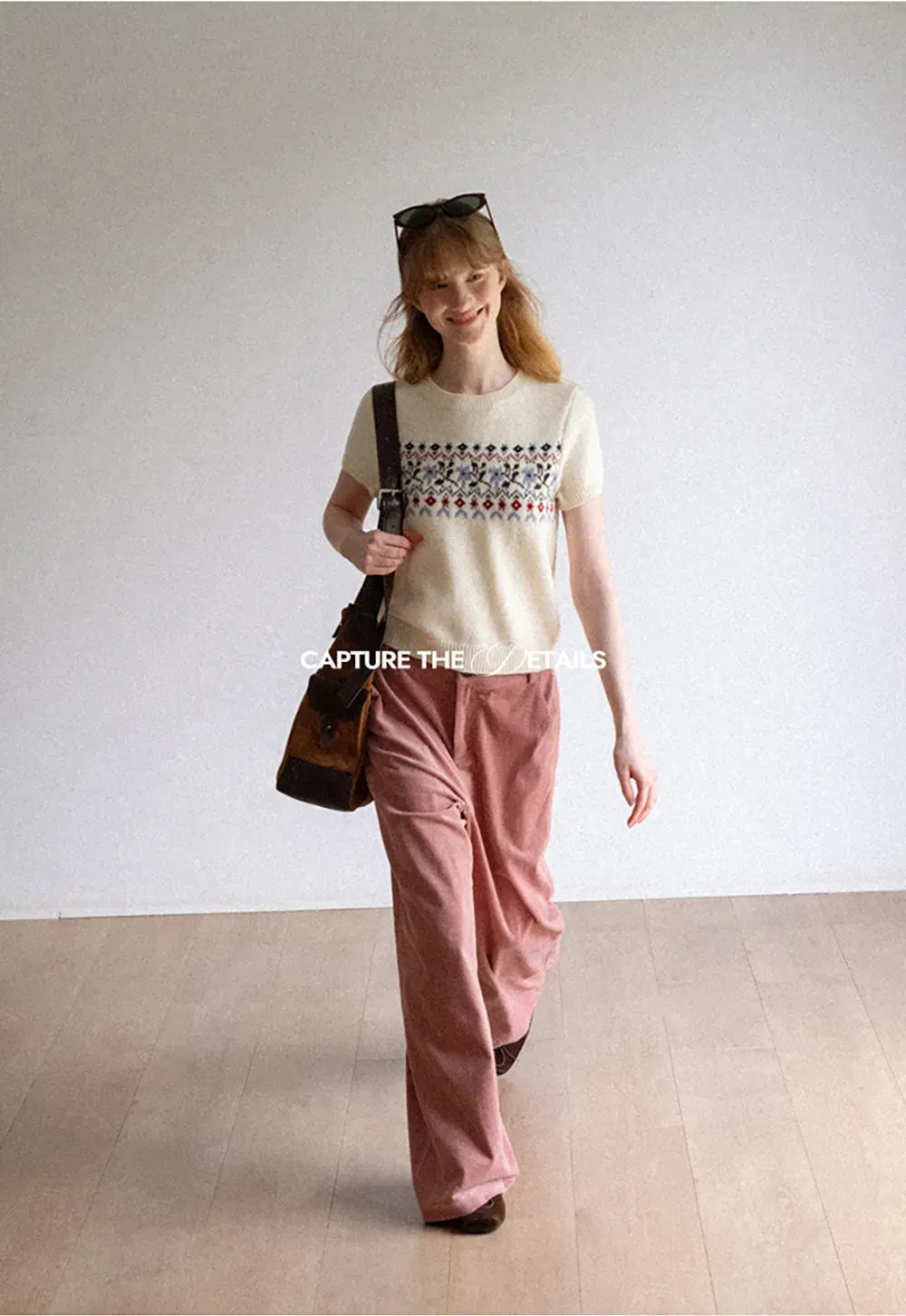 Fair Isle Patterned Short Sleeve Knit Sweater