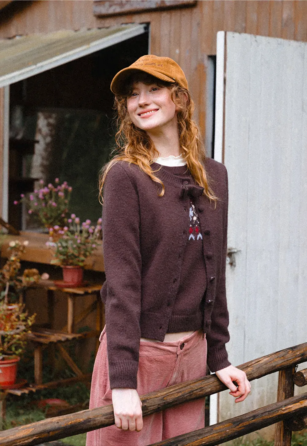 Ruffled Collar Button Front Knit Cardigan