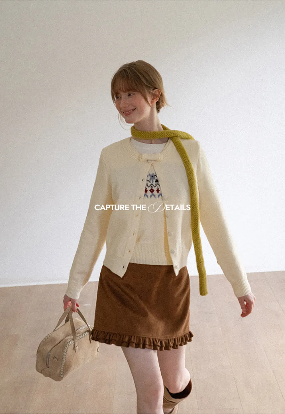 Ruffled Collar Button Front Knit Cardigan