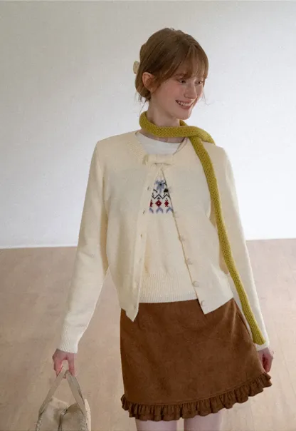 Ruffled Collar Button Front Knit Cardigan