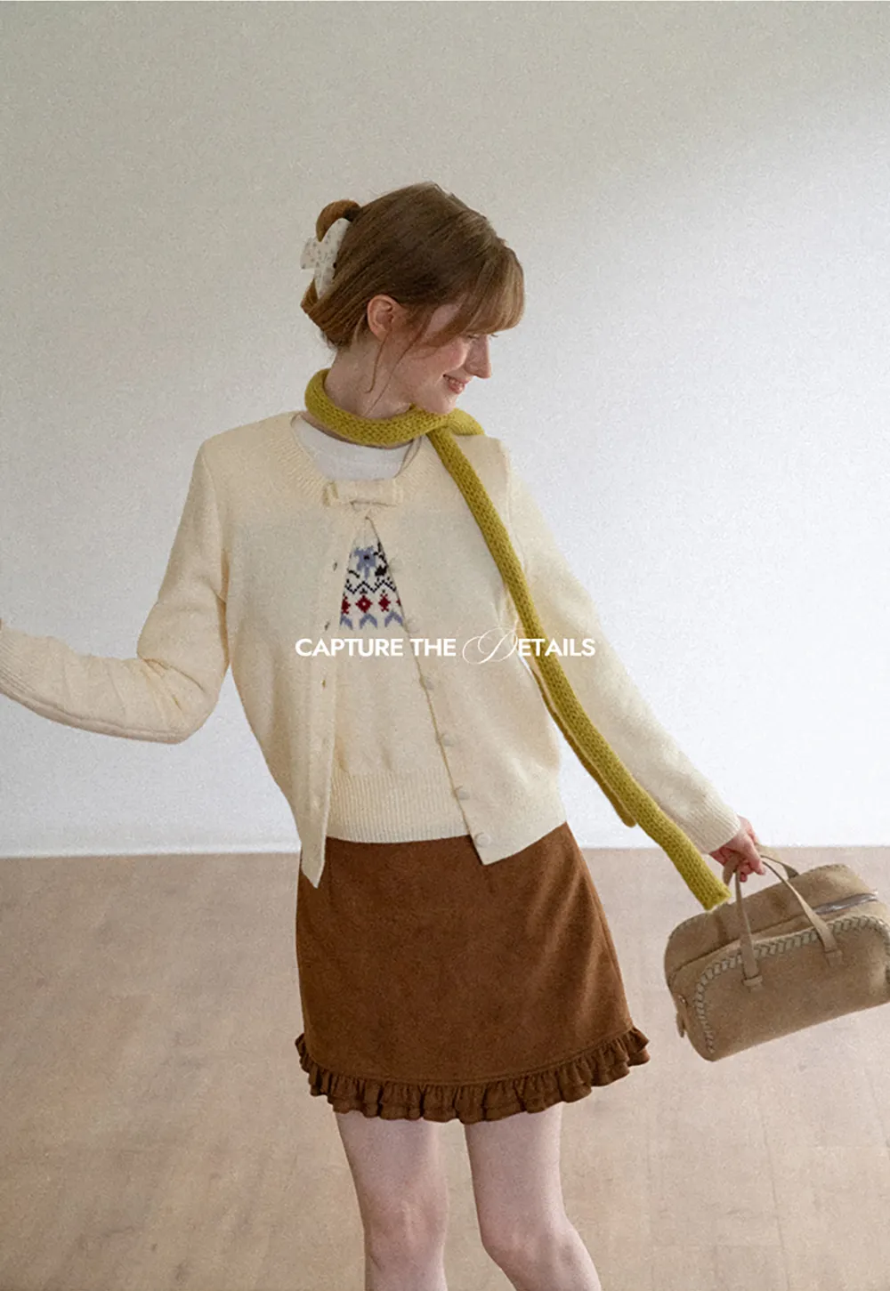Ruffled Collar Button Front Knit Cardigan