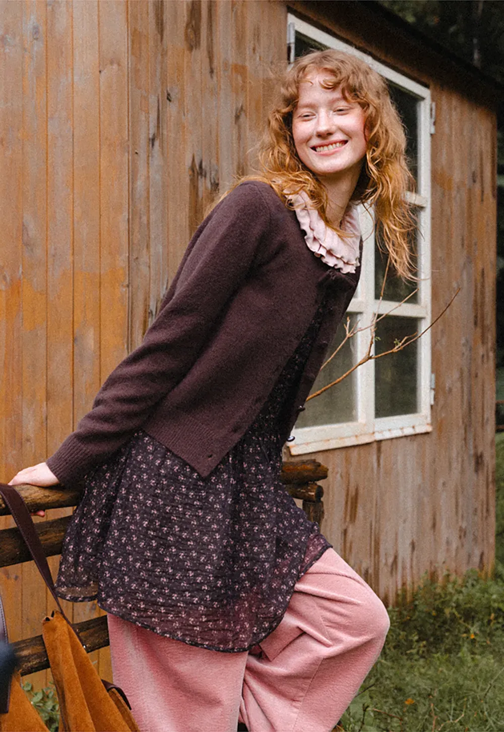 Ruffled Collar Button Front Knit Cardigan