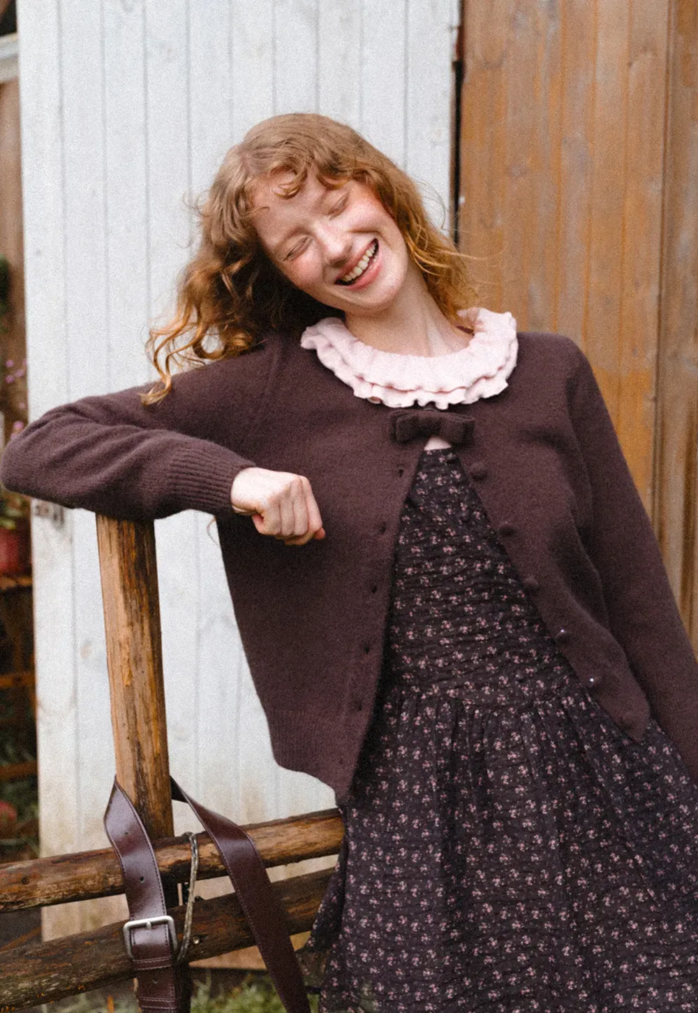 Ruffled Collar Button Front Knit Cardigan