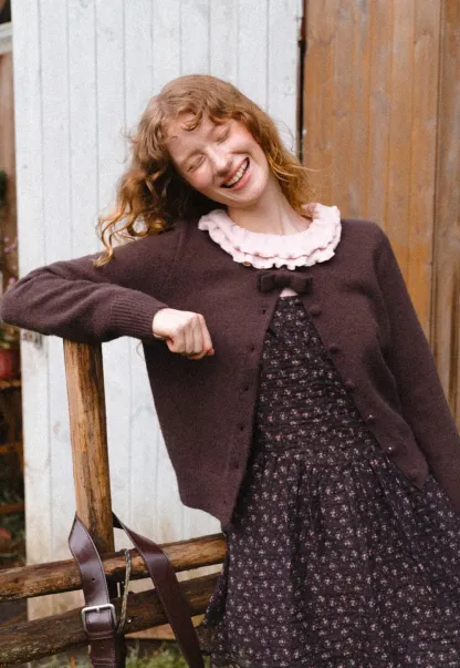 Ruffled Collar Button Front Knit Cardigan